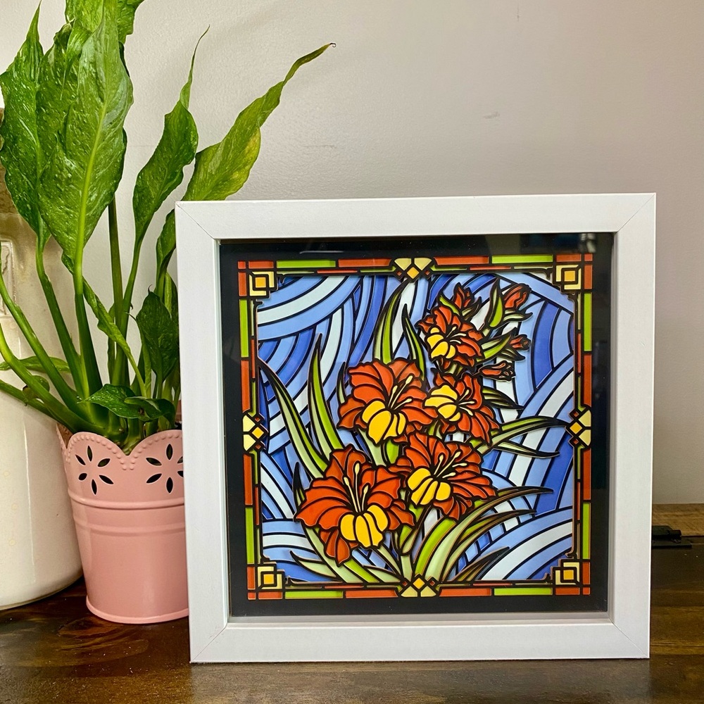 3D Stained Glass Gladiolus Shadowbox